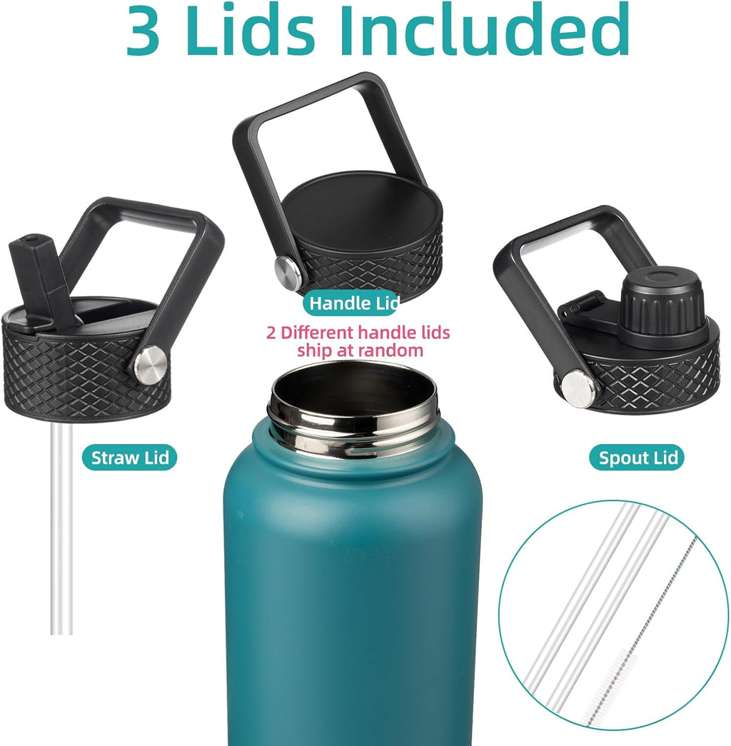 Skiennix 32 oz Insulated Stainless Steel Water Bottle - Durable, Lightweight, Light Blue
