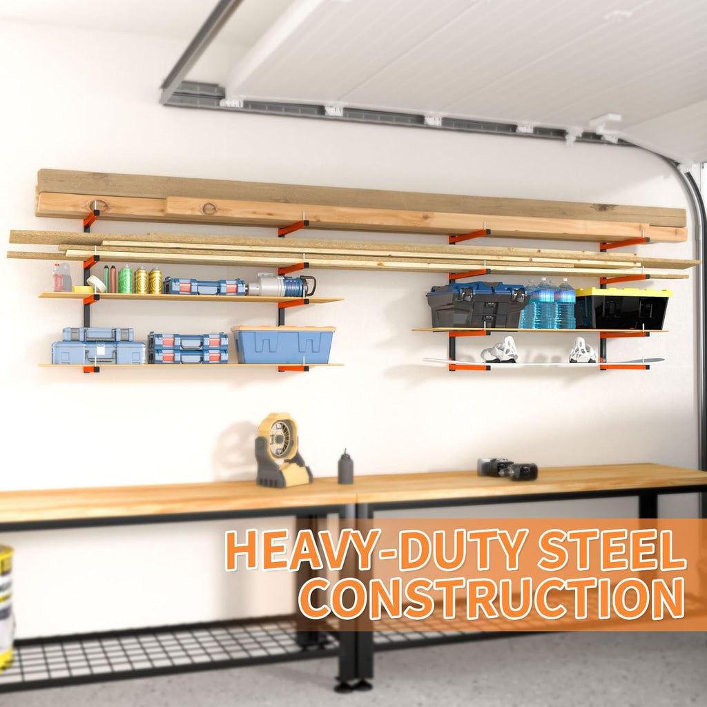 4 Pack Lumber Storage Rack - Heavy Duty Wall Mount Adjustable Wood Rack | Holds Up to 1040 Lbs