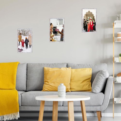 JCJMY Rustic White Picture Frame - 8.5x14 Wall Mount for Horizontal or Vertical Display | Shatter-Resistant Plexiglass