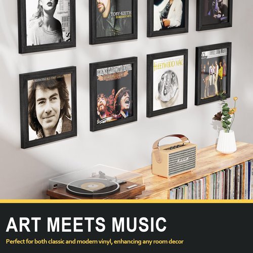 Emfogo Vinyl Record Frame, 3-Pack Album Frames for Vinyl Records Display, Record Frame for 12x12 Inch LP Cover Display (3 Pack/Black)