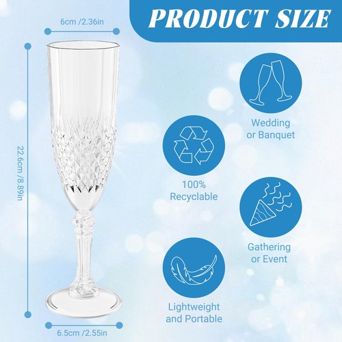 LEYIQU Plastic Champagne Flutes, Champagne Glasses Bulk, Reusable Unbreakable Acrylic Wine Glasses Goblets for Weddings Bachelor Parties Toasting Bridal Shower (24,Transparent)