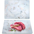 WRINGKIT Set of 2 Glass Cutting Board with Marble Pattern, Tempered Glass Chopping Board with Non-Slip Feet, 16"x 12" Large Glass Board for Countertop, Kitchen, Easy to Clean