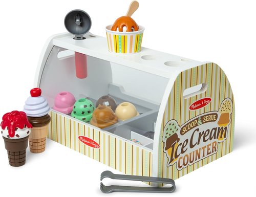 Melissa & Doug Wooden Ice Cream Counter Set - 28 Pretend Play Food Accessories for Kids 3+