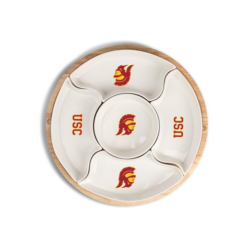 The Memory Company Officially Licensed NCAA - University of Southern California 16" 5-Section Serving Tray w/Wood