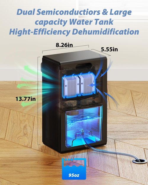 Dehumidifier, 95 OZ Dehumidifiers for Home (800 sq.ft), Quiet Small Dehumidifiers for Bedroom Bathroom Basements Closet RV, Auto Shut Off, Two Working Models and 7 Colors LED（Black）