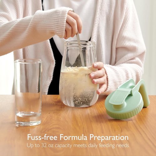 Momcozy Breast Milk Pitcher - No Leak Glass Storage Container | Heat & Cold Resistant, Wide Mouth, Green