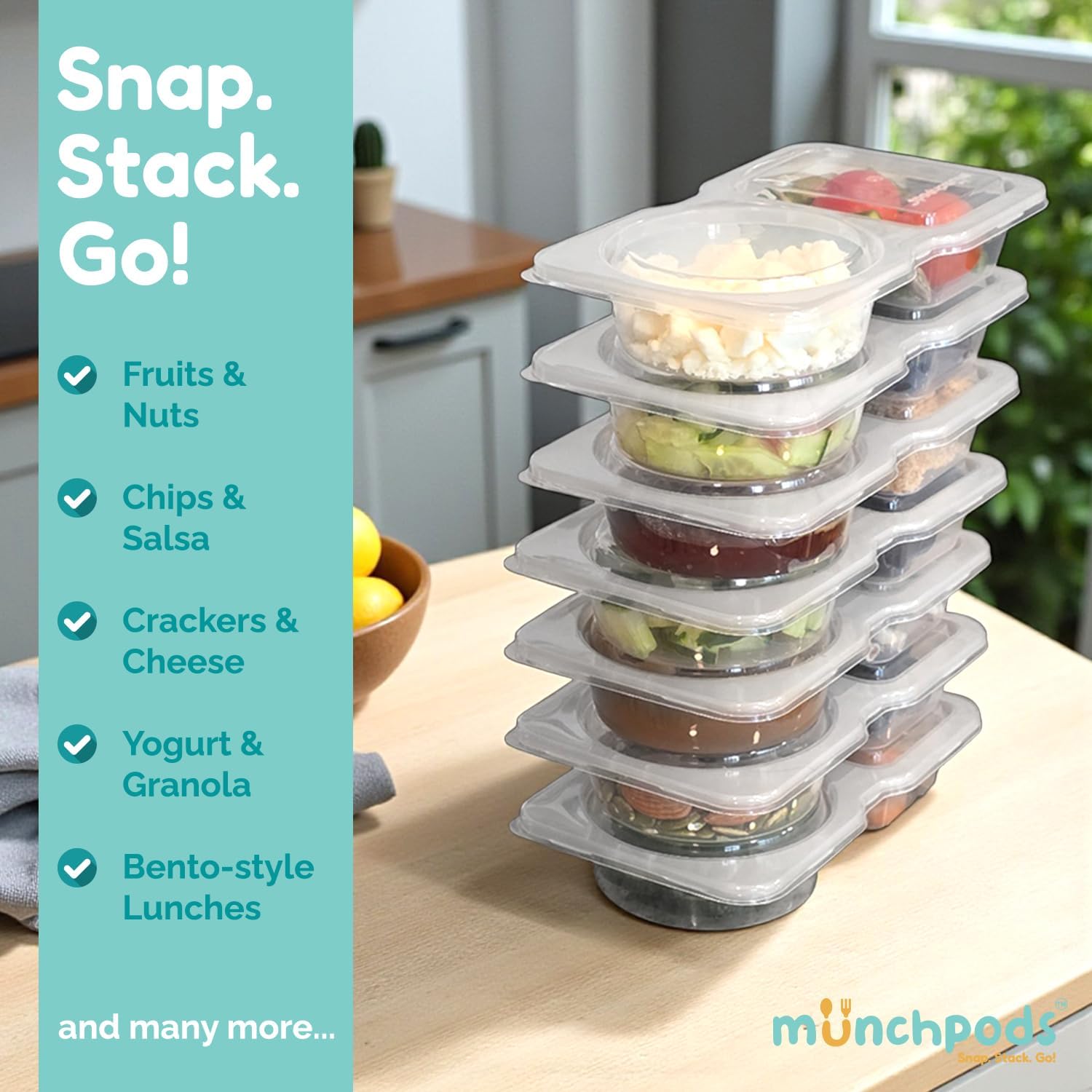 Skiennix Reusable Snack Containers - 20 Pack with Lids | Double Compartment for Kids' On-the-Go Meals