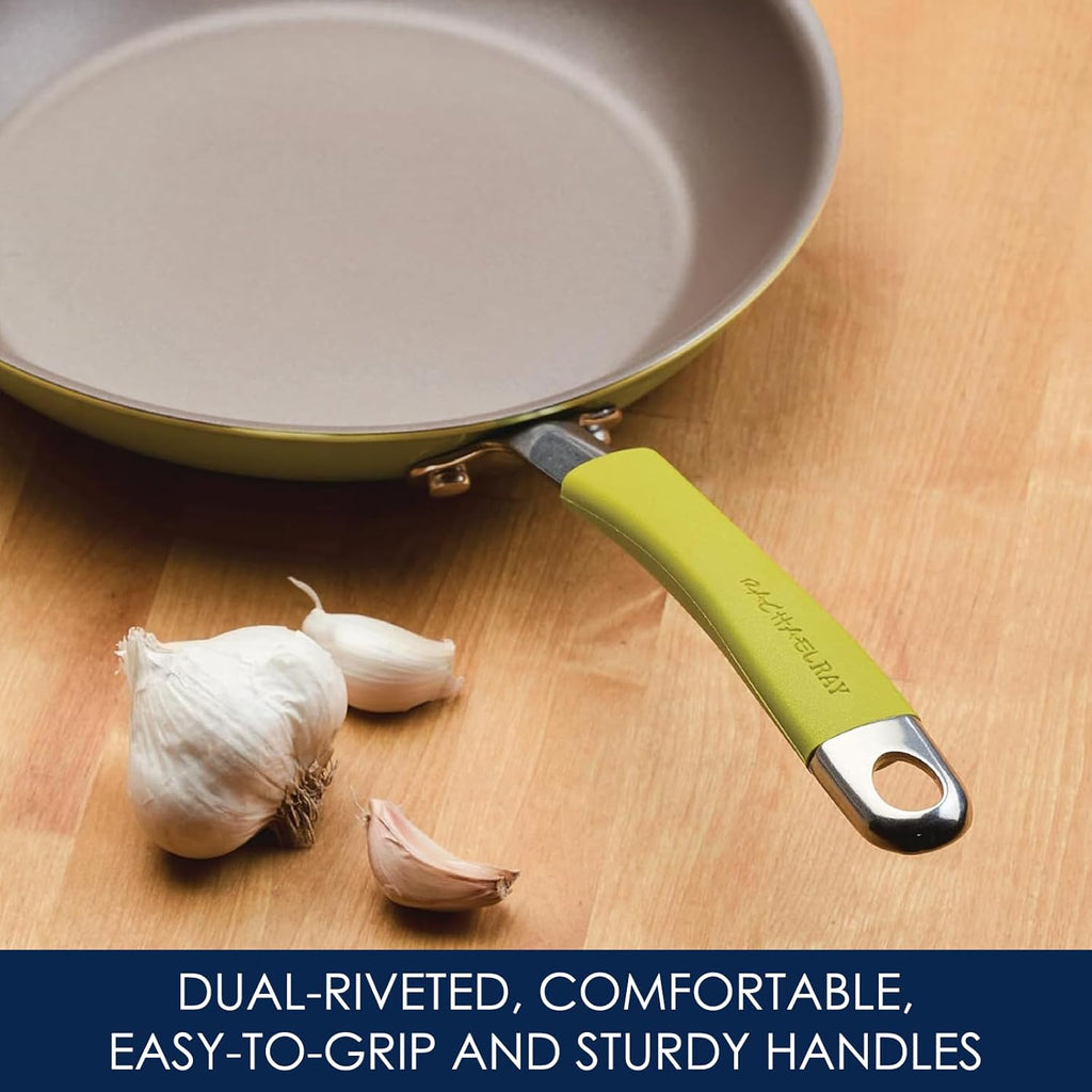 Rachael Ray Cucina Nonstick Cookware Set - 12 Piece in Lemongrass Green for Effortless Cooking