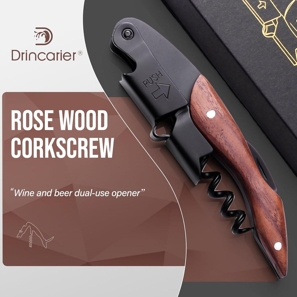 wine opener Professional Corkscrews for Wine Bottles w/Foil Cutter and Cap Remover - Manual Wine Key for Servers, Waiters, Bartenders and Home Use - Classic Rosewood