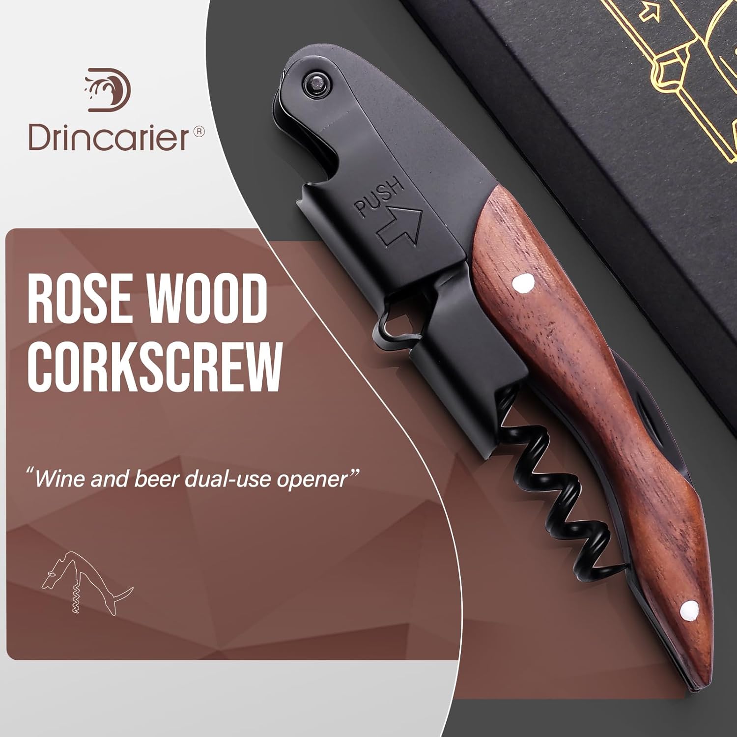 wine opener Professional Corkscrews for Wine Bottles w/Foil Cutter and Cap Remover - Manual Wine Key for Servers, Waiters, Bartenders and Home Use - Classic Rosewood