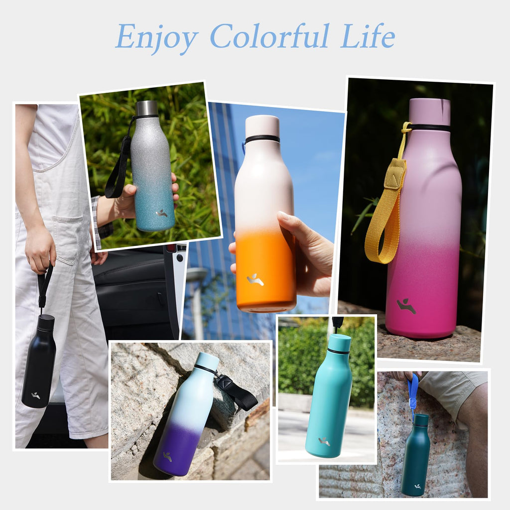 Konokyo Insulated Water Bottle with Strap,18 oz Double Wall Stainless Steel Vacuum Bottles Metal Water Flask,Mint