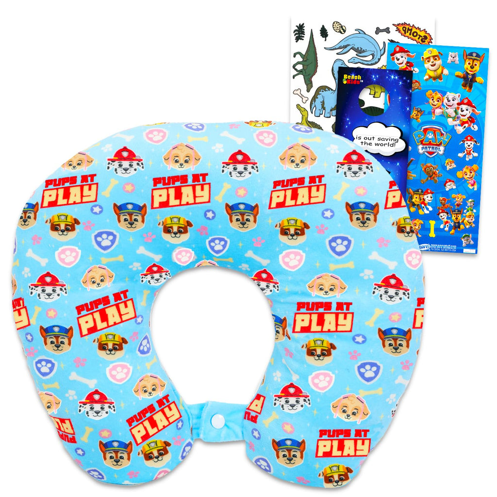 Paw Patrol Travel Neck Pillow for Kids - Bundle with 13" Neck Pillow, Tattoos, Stickers, More | Paw Patrol Travel Accessories Set for Boys