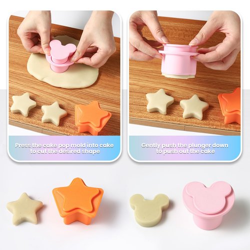 MITCHENIFY Mouse Star Shaped Cake Pop Cutter and Pusher, 3D Printed Cake Pop Molds Shapes Press Set, Baking Molds for Home Baking, Kids Cooking, Birthday Parties, Wedding Desserts