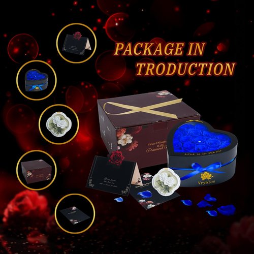 Vryblos Forever Blue Roses in a Box Heart Shaped 16 Preserved Flowers for Delivery Grade A Quality 100% Real Immortal Flower Eternal Birthday for Her Mom Women Wife Girlfriends (Heart-Blue)