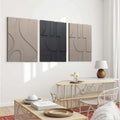 OIUYTOH 3D Textured Abstract Wall Art - Modern Black & Beige Geometric Design | 24x36 Inch Decor for Living Room, Dining Room, Bedroom, Office