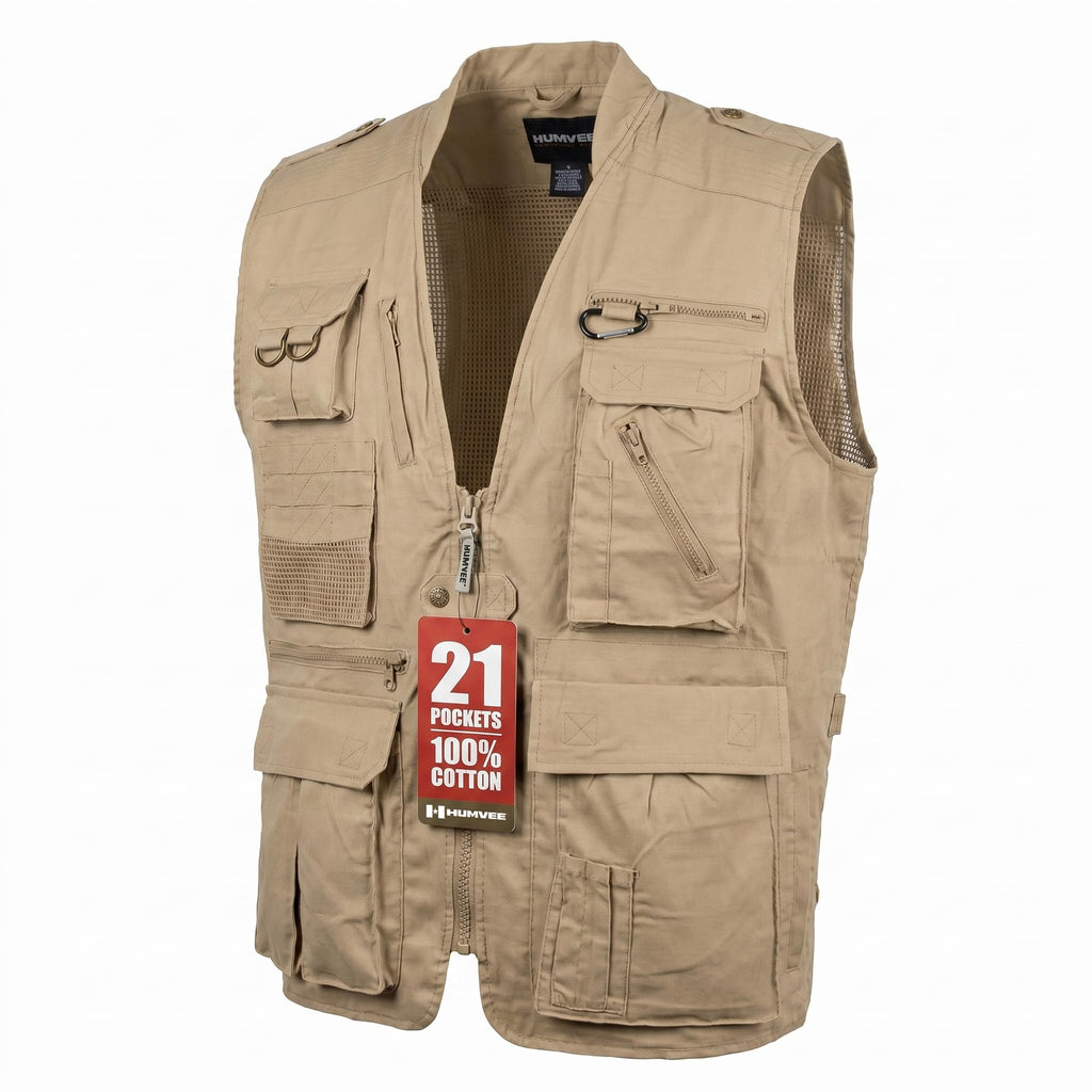 Humvee Photography Utility Vest With 21 Pockets | Perfect for Travel, Safari, Hunting, Camping & More 100% Cotton, Comfortable & Sturdy, Tactical & Safari Jacket | Vest for Men & Women