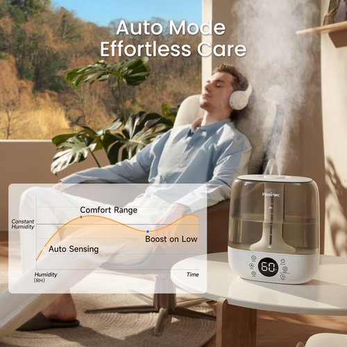 Provirtec 6L Self-Cleaning Humidifier for Large Room, CleanCare Warm & Cool Mist, No-Leak Design & Top Fill, 60 Hour Runtime, Quiet Ultrasonic Auto Mode with Remote Control for Bedroom & Home