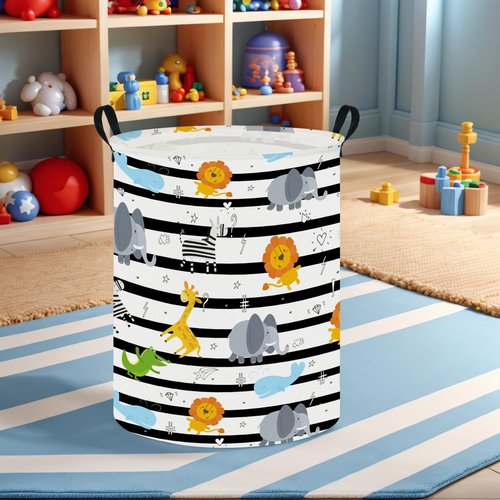 ASKETAM Baby Laundry Hamper & Kids Basket - Cute Waterproof Storage Bin, Kid-Friendly Clothes Organizer, Toys Box, and Playful Room Decor (Animal Jungle)
