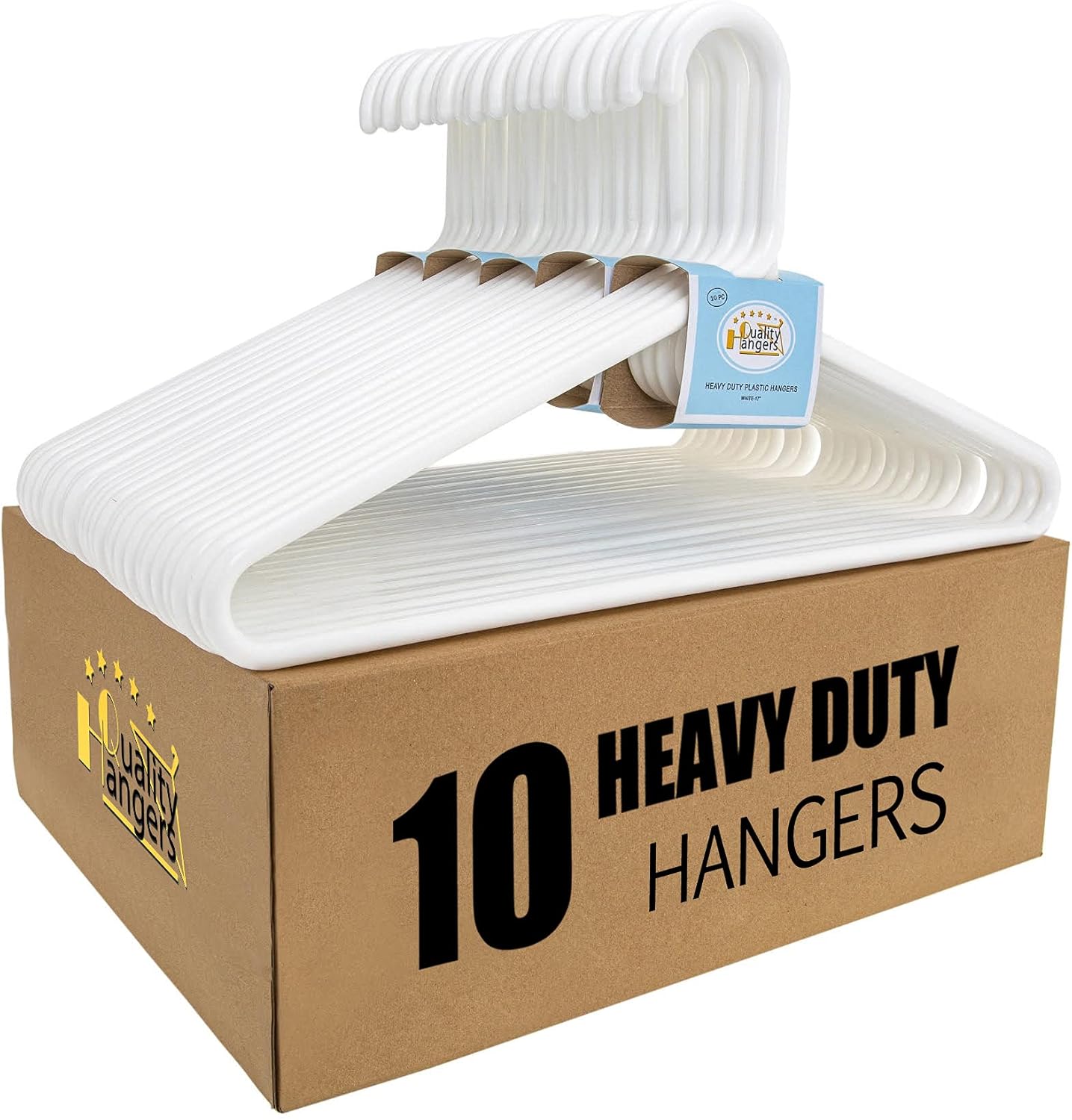Quality White Plastic Hangers - Heavy Duty 10 Pack for Clothes | Thick Standard Closet Hangers (White)