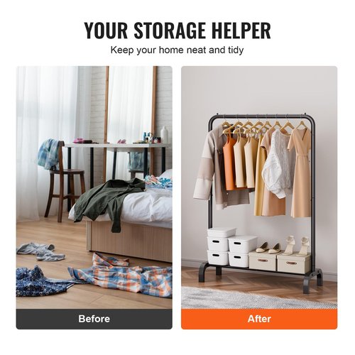VEVOR Clothes Rack, Heavy Duty Clothing Garment Rack with Hanging Rod and Bottom Storage Area, Clothing Racks for Bedroom Guest Room