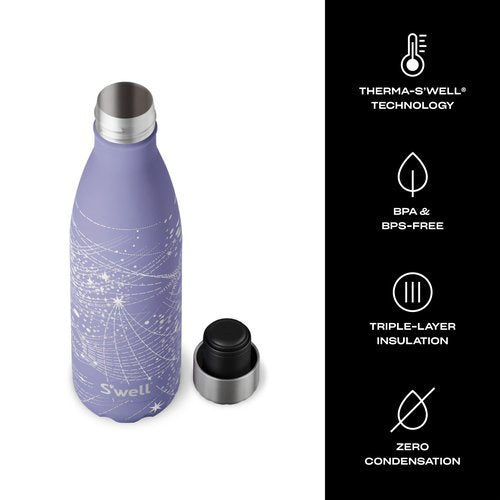 S'well Stainless Steel Water Bottle 17 ounces Periwinkle Stars Triple Layered Vacuum Insulated Containers Keeps Drinks Cold for 36 Hours and Hot for 18 Perfect for On the Go