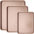 ZOENHOU Nonstick Baking Sheet Pan Set - 3 Sizes (9, 11, 13 Inch) | Ideal for Cookies, Cakes & Bread - Rose Gold
