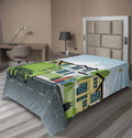 Ambesonne Garbage Truck Flat Sheet, Truck on The Road with Houses on The Background Men Picking The Trash, Soft Comfortable Top Sheet Decorative Bedding 1 Piece, Twin Size, Grey Green