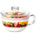 Foyofly Glass Cereal Bowl Soup Bowl with Handle Clear Small Bowls with Lid Oatmeal Breakfast Bowls Microwave Safe Glassware Yogurt Bowl Dessert Pasta Rice,500ml/16 oz