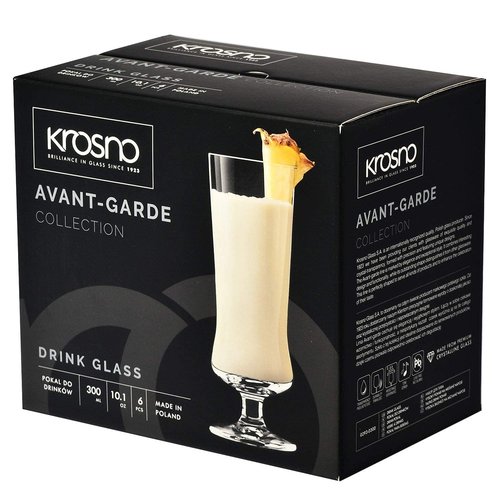 Krosno Cocktail & Long Drink Glasses, Set of 6, 10.1 oz, Avant-garde Collection – Pina Colada, Milkshake, Beer, Ice Cream, Cocktail Glass – Dishwasher Safe | Lead-Free Crystal Glass