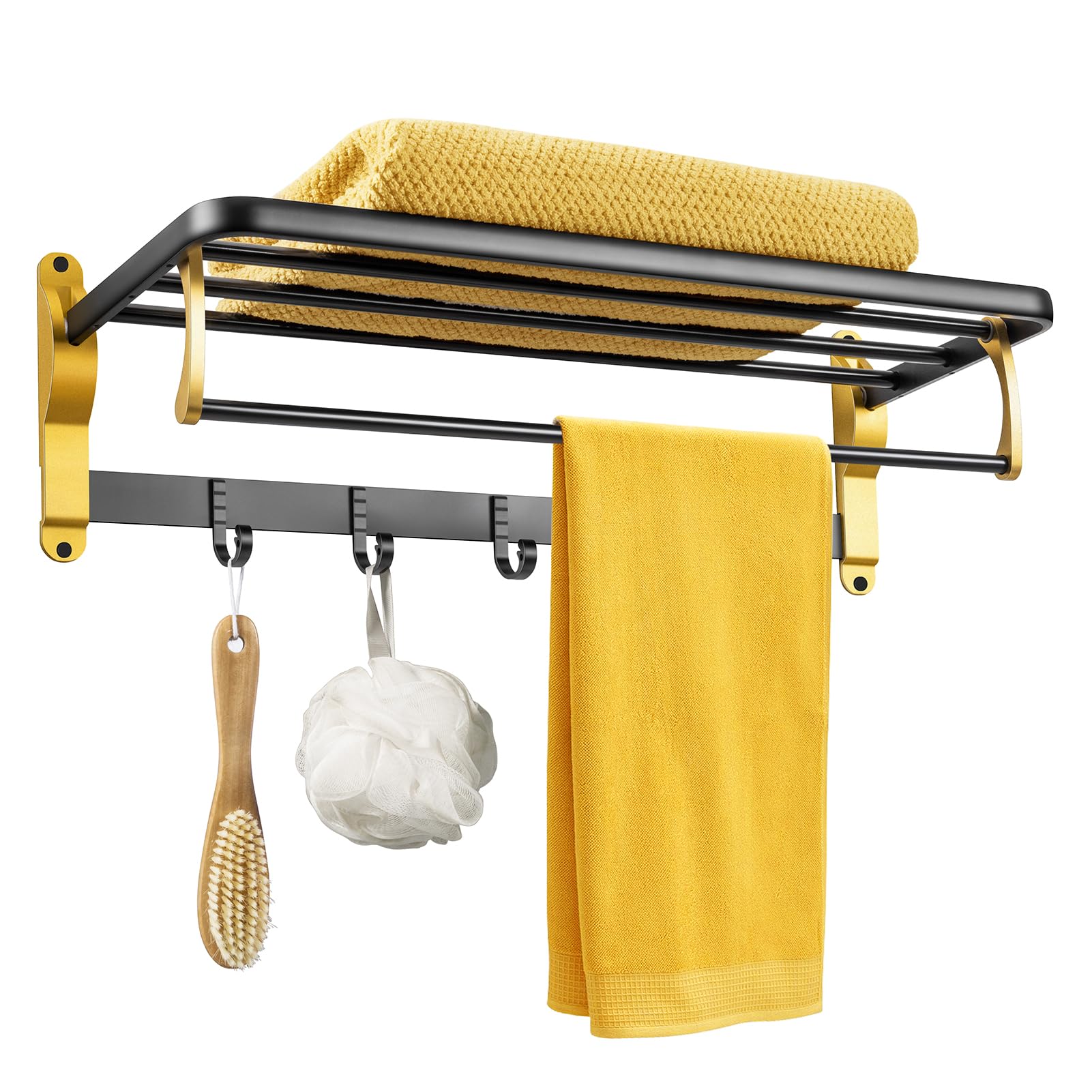 Towel Rack for Bathroom Wall Mounted, 22.8 Inch Foldable Towel Bar，Rustproof Sturdy Bathroom Towel Holder, No Assembly Needed ，Black Gold ﻿