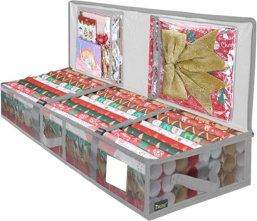 BALEINE Durable Christmas Wrapping Paper Storage Bag - 40" with Flexible Partitions & Pockets