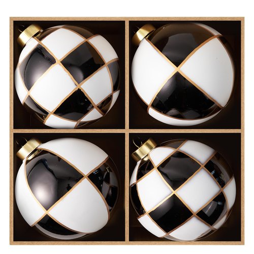 WDS WONDROUS Christmas Ornaments Black and White, Set of 4 Xmas Ball Shatterproof, Checkered Dot Hanging Ball for Christmas Tree Party Holiday Decoration Supplies