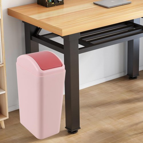 Jnktka 3.5 Gallon Swing Top Trash Can, Slim Garbage Can with Lid, Office Wastebasket Plastic Set of 1, Pink