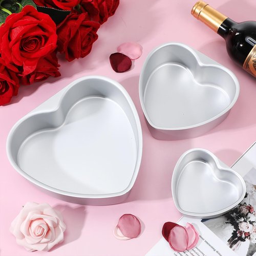Mifoci 3 Pieces Heart Shaped Cake Pans Aluminum Cake Pans Heart Baking Mold for DIY for Kitchen Wedding Party(Silver,4，6，8 Inch)