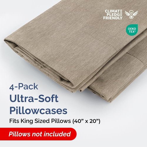 King Pillow Cases Set of 4 - Ultra Soft Hotel Quality Covers | Wrinkle-Free & Fade Resistant - Heathered Beige