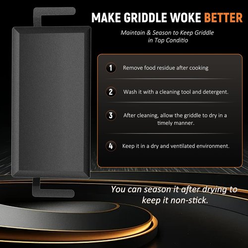 Universal Large Carbon Steel Griddle for Outdoor Gas Grill, Induction, Gas/Electric Stove, and Oven, Double Burner Griddle Comes with Grill Press, Pre-seasoned Nitride Coating Process