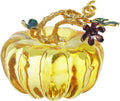 Skiennix Crystal Glass Pumpkin Decoration - Elegant Yellow with Gold Leaf Accent