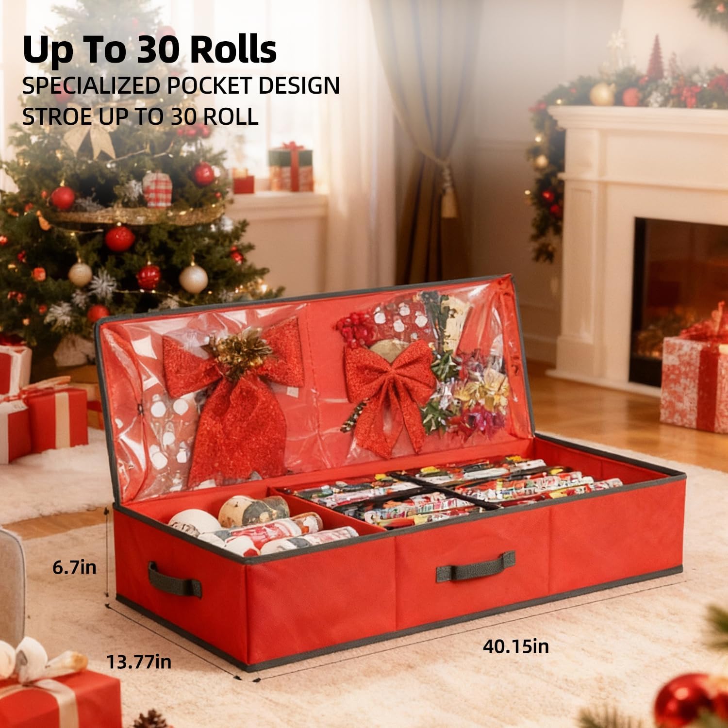 VoMii Gift Wrap Organizer - 40 Inch Storage Container for 24 Rolls of Wrapping Paper & Accessories