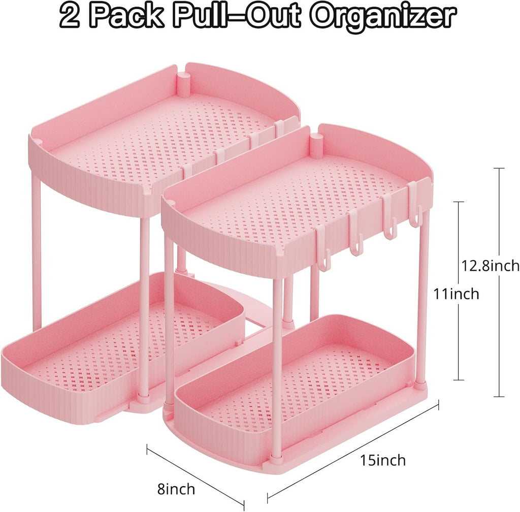 Ukeetap Multi-Purpose Pull-Out Storage Organizers - Under Sink & Cabinet, 12.8 Inch Pink (2 Pack)