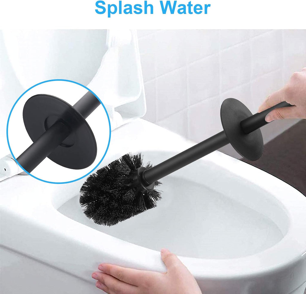 BGL Stainless Steel Toilet Brush - Durable Holder with 2 Black Bristle Heads for Effective Cleaning