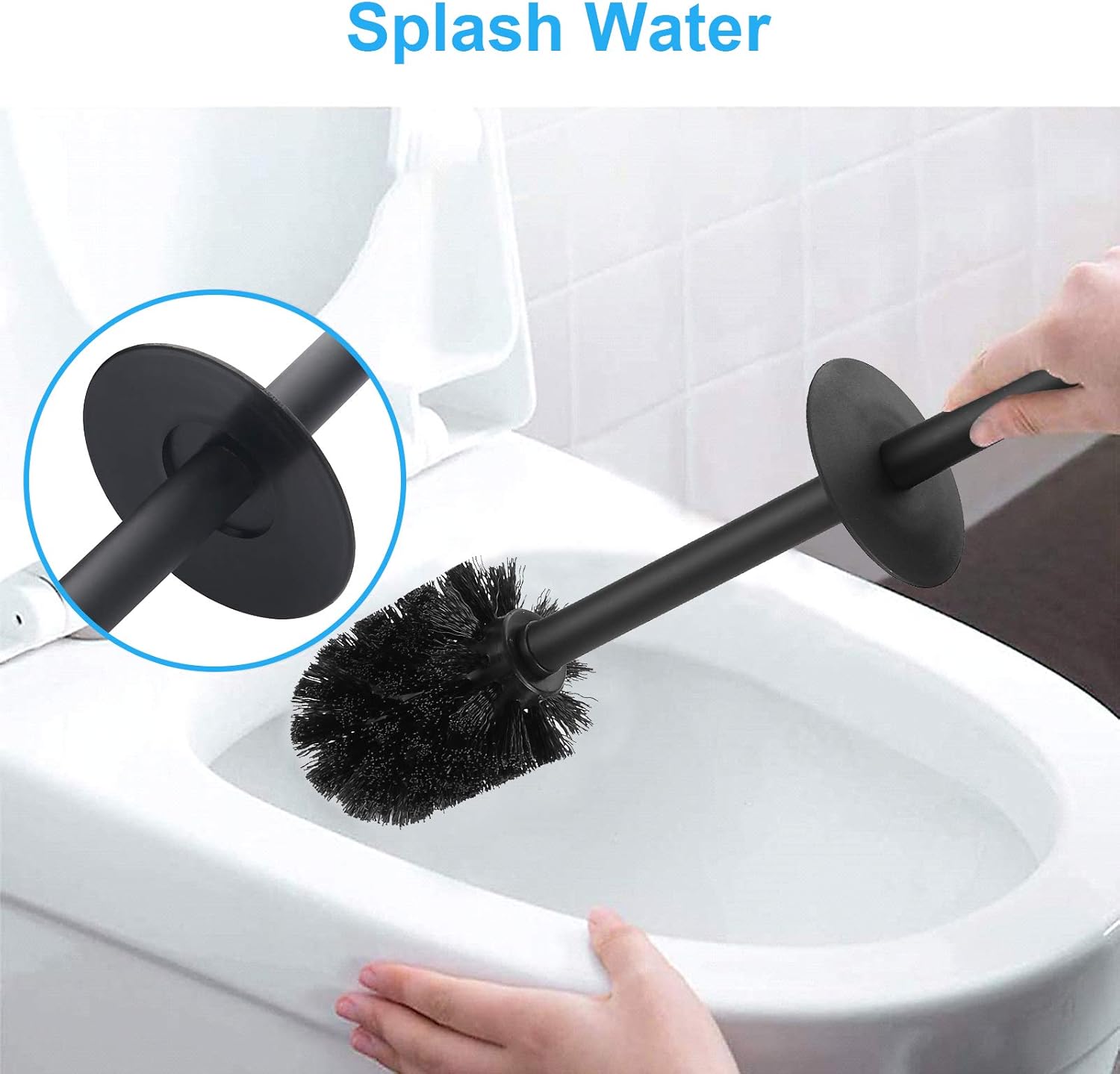 BGL Stainless Steel Toilet Brush - Durable Holder with 2 Black Bristle Heads for Effective Cleaning