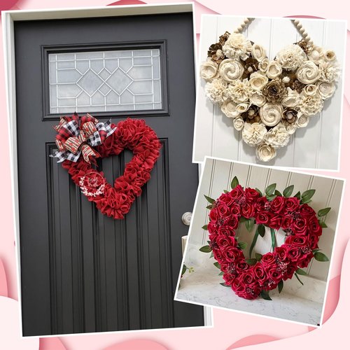 MixTeach 20 Pieces Valentine's Day Hanging Heart Wreaths Paper Large Heart Cardboard Wreath Hanging Ornaments Decorations with Hole Twine for Wedding DIY Craft Festival Valentine's Day Decoration