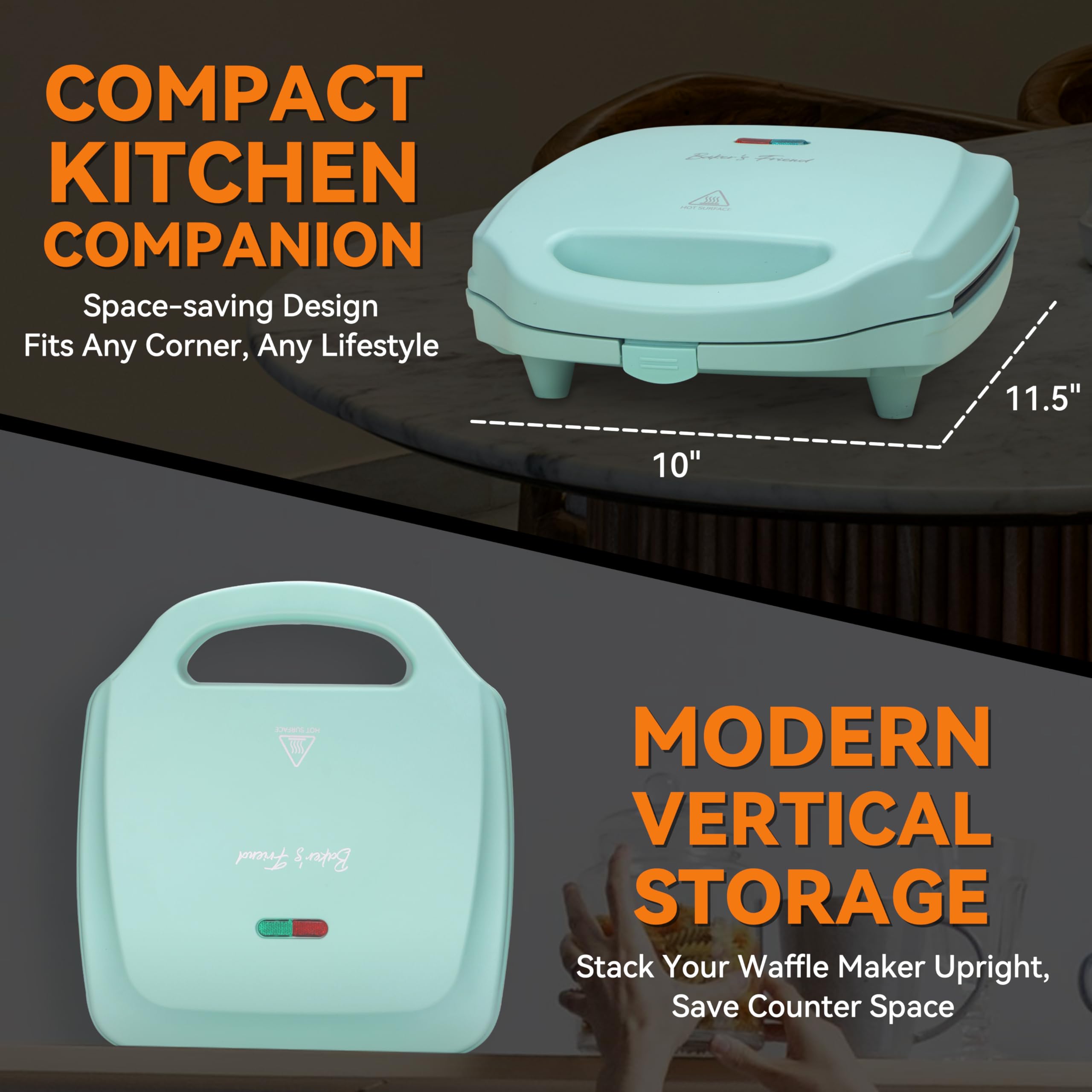 Baker's Friend Multi Mini Waffle Maker Machine, 6 x 3'' Small Waffle Iron, Perfect for Families and Individuals Use, Excellent Choice for Breakfast Brunch Parties & Events, Aqua
