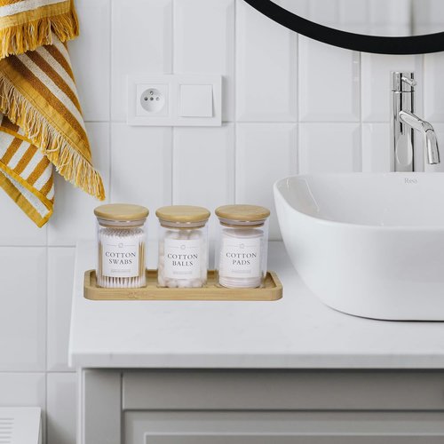 INIUNIK Qtip Holder - 3 Pack Glass Apothecary Jars with Lids | Stylish Bathroom Organizer Set