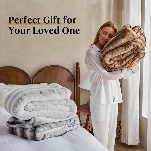 LOOMORA Luxury Faux Fur Blanket - Soft Warm Plush Blankets for Couch Sofa Bed, Fluffy Thick Throws for Bedroom, Office, Living Room, Decorative Reversible, Not Easy to shed - 60"x80", Brown