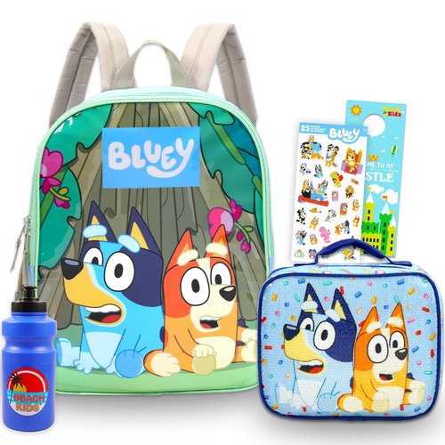 Bluey Backpack with Lunch Box Set - Bundle with 15” School Bag, Lunch Bag, Water Bottle, Stickers, More | Bluey and Bingo School Backpack and Lunchbox for Kids, Boys, Girls