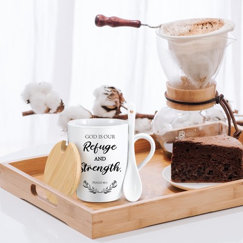 Patelai 12 Set Christian Mugs Bulk 12oz Inspirational Bible Verse Ceramic Coffee Mug with Lid Handle Spoon Religious Gifts for Sunday School Church Men Women Coworker(English)