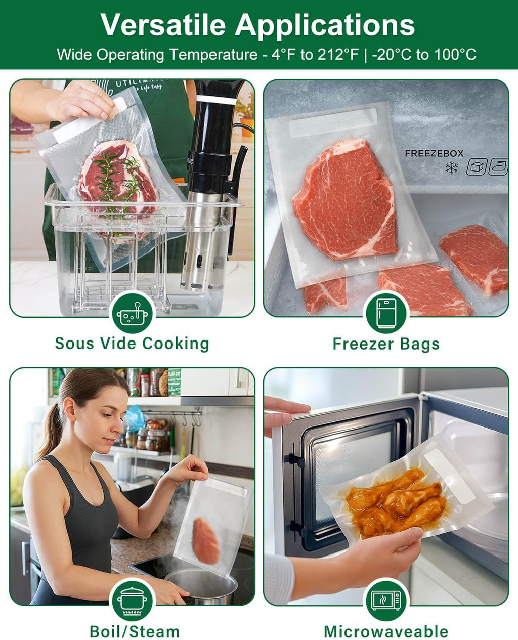 Quart Vacuum Sealer Bags - BPA-Free Heavy Duty 8x11 Inch Food Storage | 100 Count Precut with Labeling Area