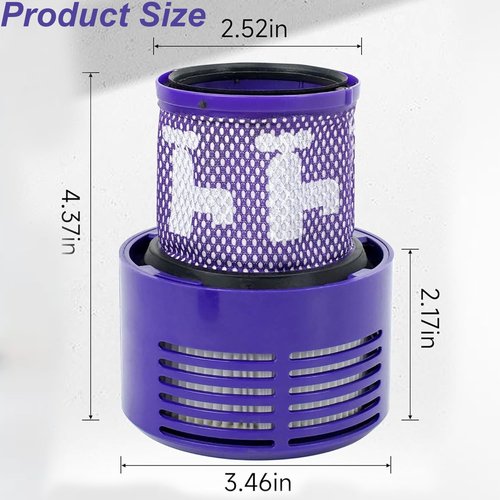 V10 Vacuum Filter Replacement for Dyson V10 Cyclone Series, V10 Animal, V10 Absolute, V10 Total Clean, SV12, Part No. 969082-01 (2 Pack Filters and 1 Cleaning Brush)