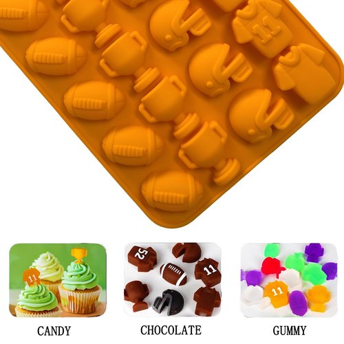 Apiocmy 2 Pack Football Candy Molds, 40-Cavity Football Chocolate Mold with Dropper, Haped with Football, Helmet, Trophies, and Jersey for Chocolate, Candy, Cake Cupcake Decorations